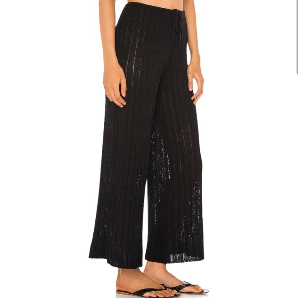 SNDYS Everyday Lounge x Revolve Baha Ribbed Knit Wide Leg Pants Black Medium NWT - Picture 2 of 16